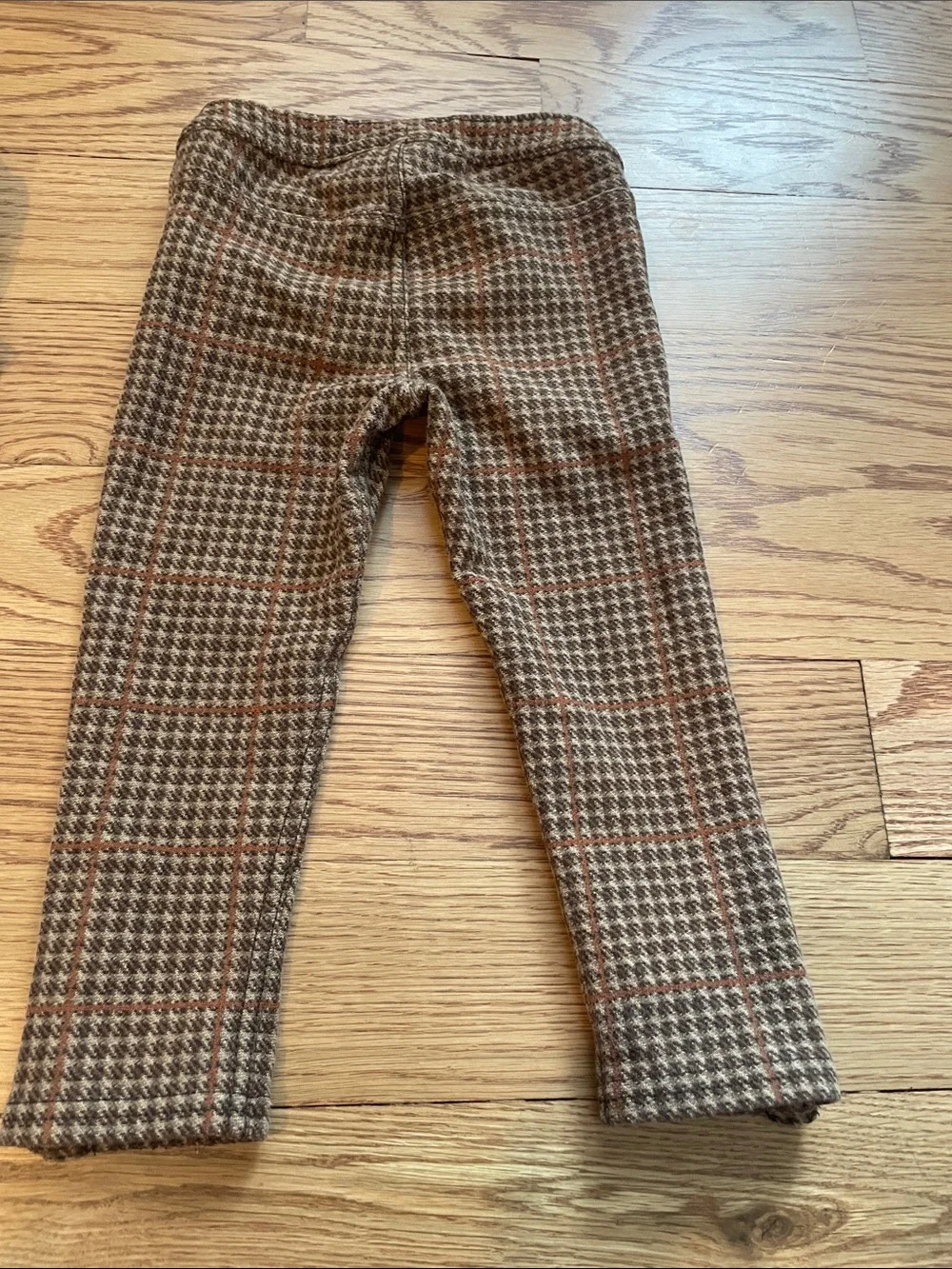 Ralph Lauren Brown Houndstooth Kids Leggings with Button Hem & tan shirt